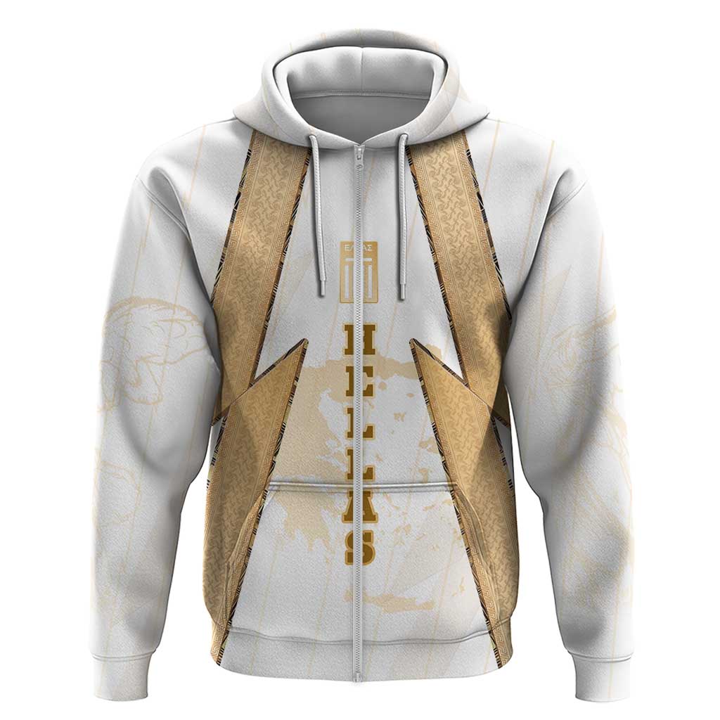 Hellas Athletic Zip Hoodie with Ancient Greek Shield Graphic and Numbered Back