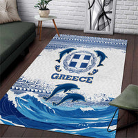 Greece Dolphin Area Rug with Greek Key Pattern and Ocean Wave Design