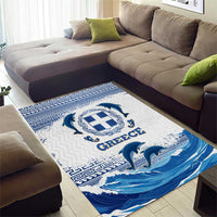 Greece Dolphin Area Rug with Greek Key Pattern and Ocean Wave Design