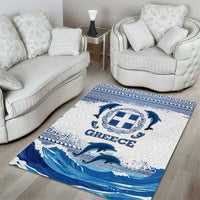 Greece Dolphin Area Rug with Greek Key Pattern and Ocean Wave Design