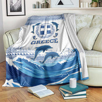 Greece Dolphin Blanket with Greek Key Pattern and Ocean Wave Design