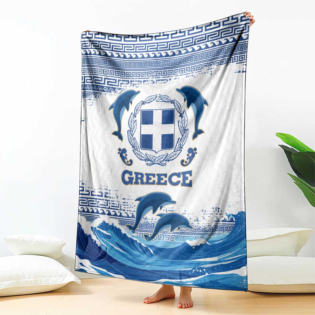 Greece Dolphin Blanket with Greek Key Pattern and Ocean Wave Design