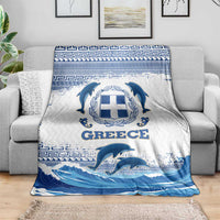 Greece Dolphin Blanket with Greek Key Pattern and Ocean Wave Design