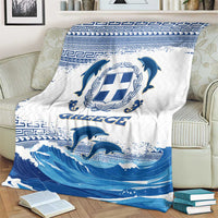 Greece Dolphin Blanket with Greek Key Pattern and Ocean Wave Design
