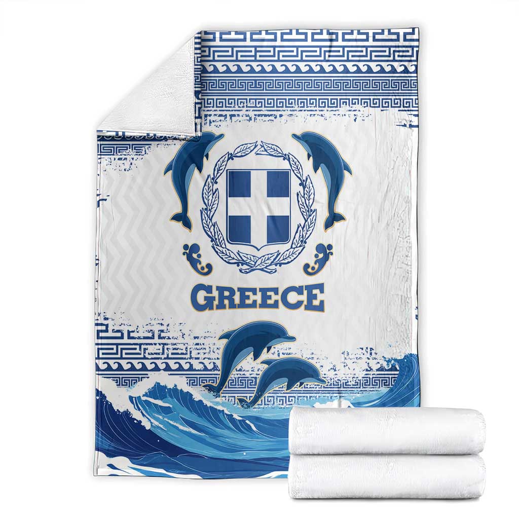 Greece Dolphin Blanket with Greek Key Pattern and Ocean Wave Design