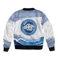 Greece Dolphin Bomber Jacket with Greek Key Pattern and Ocean Wave Design