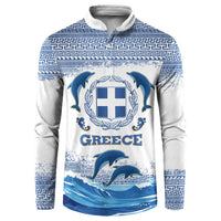 Greece Dolphin Button Sweatshirt with Greek Key Pattern and Ocean Wave Design