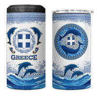 Greece Dolphin 4 in 1 Can Cooler Tumbler with Greek Key Pattern and Ocean Wave Design