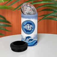 Greece Dolphin 4 in 1 Can Cooler Tumbler with Greek Key Pattern and Ocean Wave Design