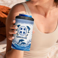 Greece Dolphin 4 in 1 Can Cooler Tumbler with Greek Key Pattern and Ocean Wave Design