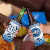 Greece Dolphin 4 in 1 Can Cooler Tumbler with Greek Key Pattern and Ocean Wave Design