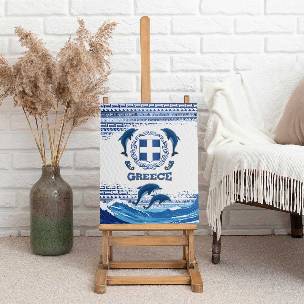 Greece Dolphin Canvas Wall Art with Greek Key Pattern and Ocean Wave Design