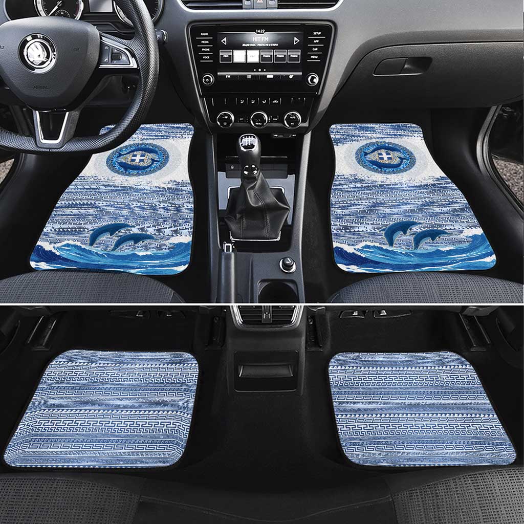Greece Dolphin Car Mats with Greek Key Pattern and Ocean Wave Design