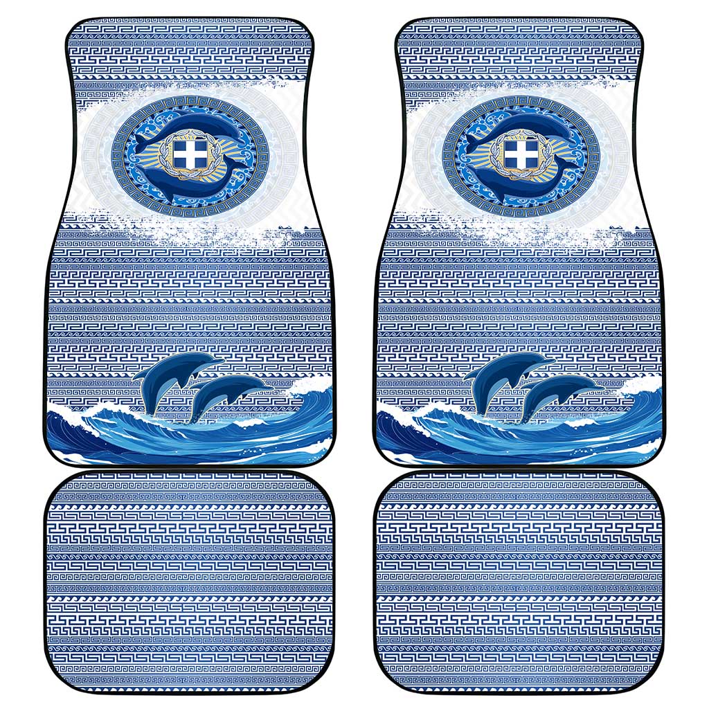 Greece Dolphin Car Mats with Greek Key Pattern and Ocean Wave Design