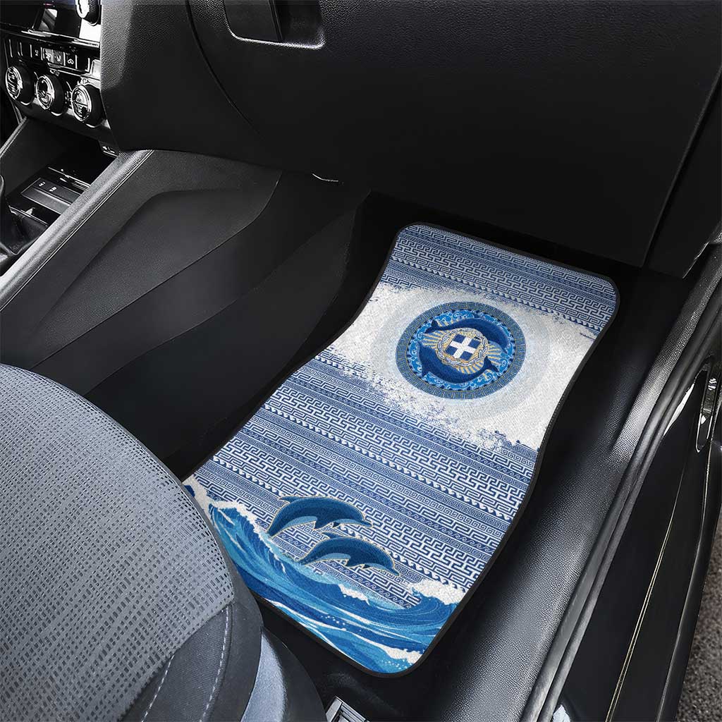 Greece Dolphin Car Mats with Greek Key Pattern and Ocean Wave Design