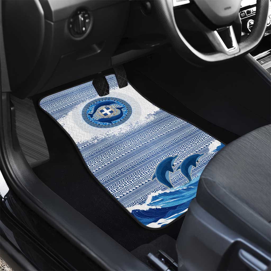 Greece Dolphin Car Mats with Greek Key Pattern and Ocean Wave Design