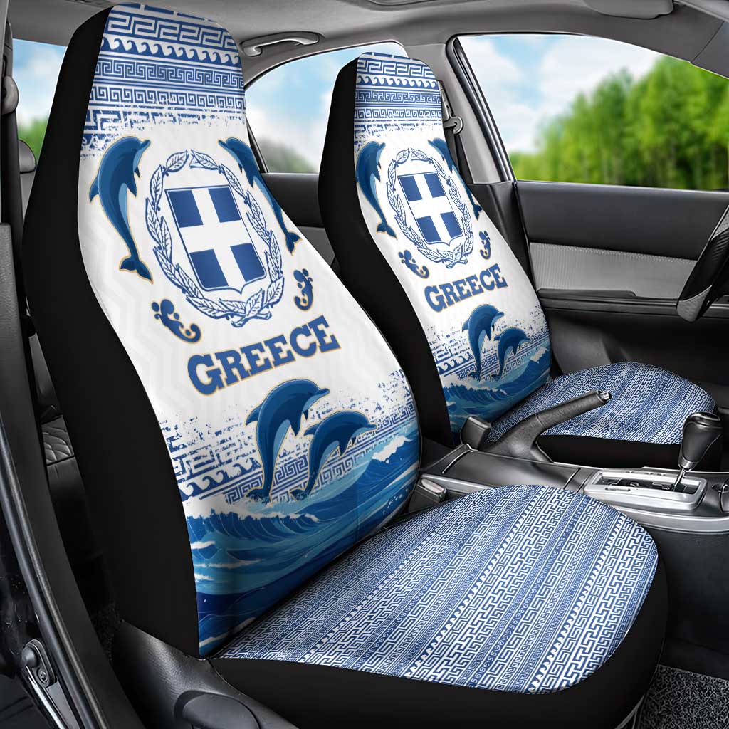 Greece Dolphin Car Seat Cover with Greek Key Pattern and Ocean Wave Design