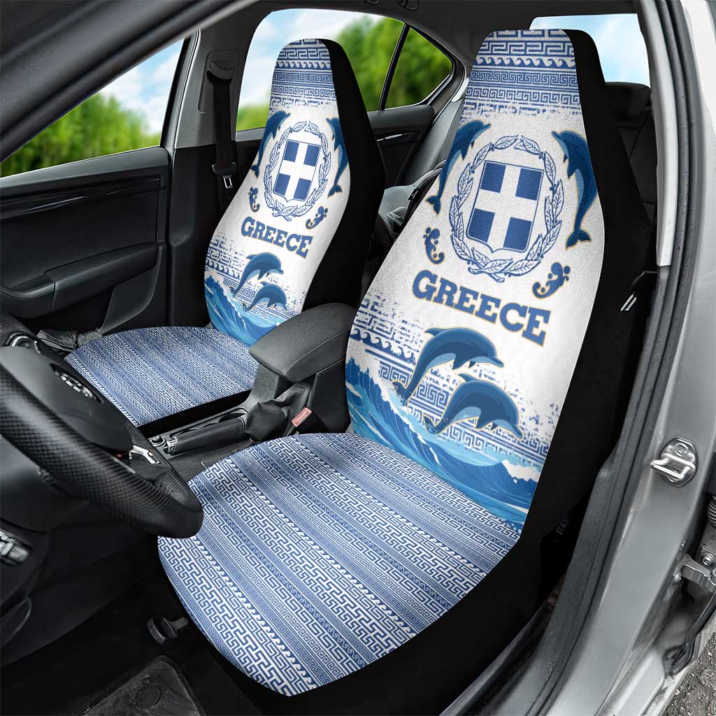 Greece Dolphin Car Seat Cover with Greek Key Pattern and Ocean Wave Design