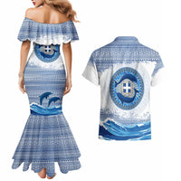 Greece Dolphin Couples Matching Mermaid Dress and Hawaiian Shirt with Greek Key Pattern and Ocean Wave Design