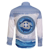 Greece Dolphin Family Matching Long Sleeve Bodycon Dress and Hawaiian Shirt with Greek Key Pattern and Ocean Wave Design