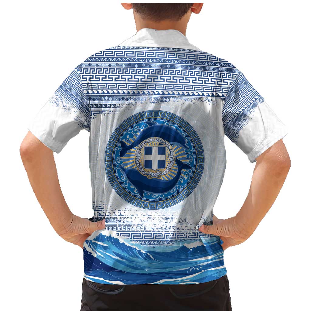 Greece Dolphin Family Matching Mermaid Dress and Hawaiian Shirt with Greek Key Pattern and Ocean Wave Design