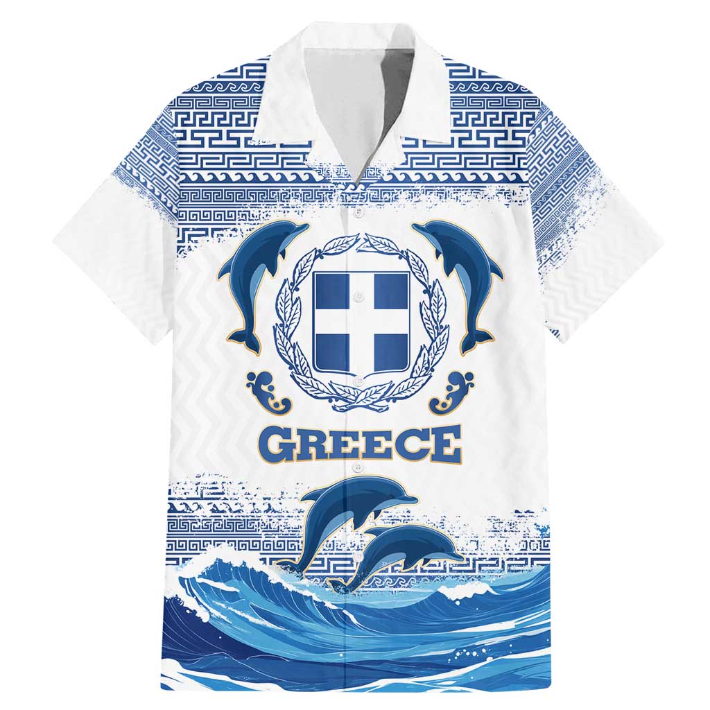 Greece Dolphin Family Matching Mermaid Dress and Hawaiian Shirt with Greek Key Pattern and Ocean Wave Design