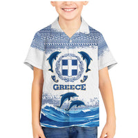 Greece Dolphin Family Matching Mermaid Dress and Hawaiian Shirt with Greek Key Pattern and Ocean Wave Design