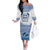 Greece Dolphin Family Matching Off The Shoulder Long Sleeve Dress and Hawaiian Shirt with Greek Key Pattern and Ocean Wave Design