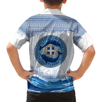 Greece Dolphin Family Matching Off Shoulder Maxi Dress and Hawaiian Shirt with Greek Key Pattern and Ocean Wave Design