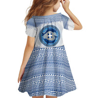 Greece Dolphin Family Matching Off Shoulder Short Dress and Hawaiian Shirt with Greek Key Pattern and Ocean Wave Design