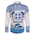 Greece Dolphin Family Matching Off Shoulder Short Dress and Hawaiian Shirt with Greek Key Pattern and Ocean Wave Design