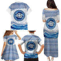 Greece Dolphin Family Matching Puletasi and Hawaiian Shirt with Greek Key Pattern and Ocean Wave Design