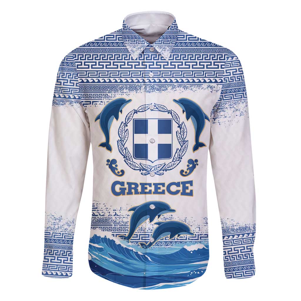 Greece Dolphin Family Matching Puletasi and Hawaiian Shirt with Greek Key Pattern and Ocean Wave Design
