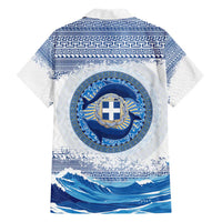 Greece Dolphin Family Matching Short Sleeve Bodycon Dress and Hawaiian Shirt with Greek Key Pattern and Ocean Wave Design
