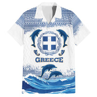 Greece Dolphin Family Matching Summer Maxi Dress and Hawaiian Shirt with Greek Key Pattern and Ocean Wave Design