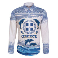 Greece Dolphin Family Matching Summer Maxi Dress and Hawaiian Shirt with Greek Key Pattern and Ocean Wave Design