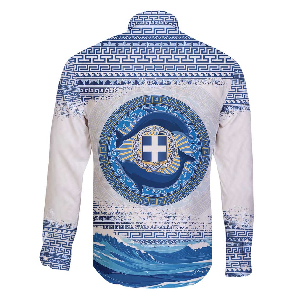 Greece Dolphin Family Matching Summer Maxi Dress and Hawaiian Shirt with Greek Key Pattern and Ocean Wave Design