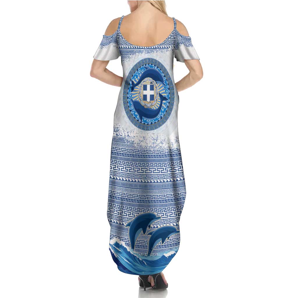 Greece Dolphin Family Matching Summer Maxi Dress and Hawaiian Shirt with Greek Key Pattern and Ocean Wave Design