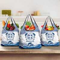 Greece Dolphin Grocery Bag with Greek Key Pattern and Ocean Wave Design