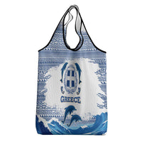 Greece Dolphin Grocery Bag with Greek Key Pattern and Ocean Wave Design