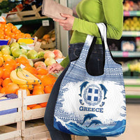 Greece Dolphin Grocery Bag with Greek Key Pattern and Ocean Wave Design