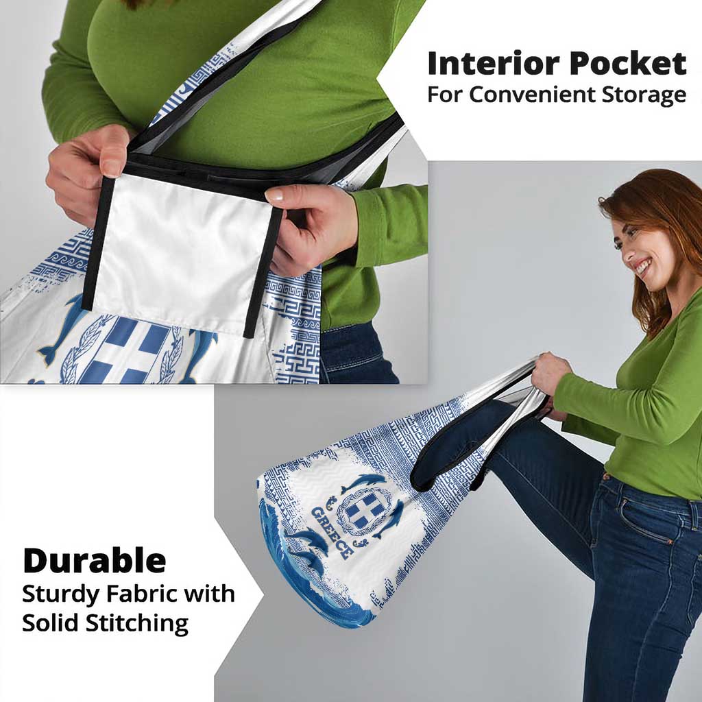 Greece Dolphin Grocery Bag with Greek Key Pattern and Ocean Wave Design