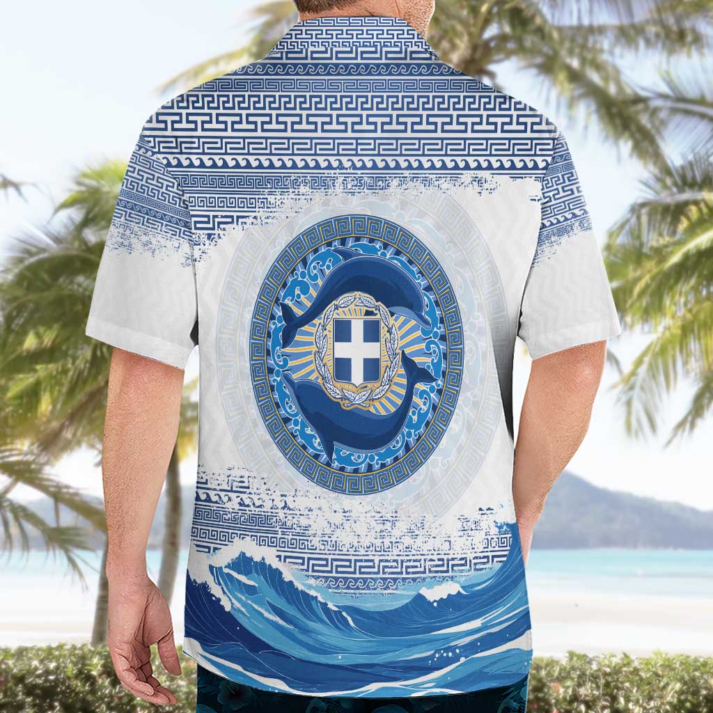 Greece Dolphin Hawaiian Shirt with Greek Key Pattern and Ocean Wave Design