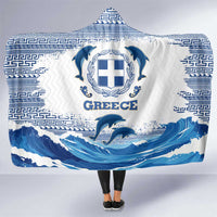 Greece Dolphin Hooded Blanket with Greek Key Pattern and Ocean Wave Design