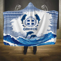 Greece Dolphin Hooded Blanket with Greek Key Pattern and Ocean Wave Design