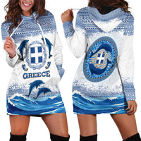 Greece Dolphin Hoodie Dress with Greek Key Pattern and Ocean Wave Design