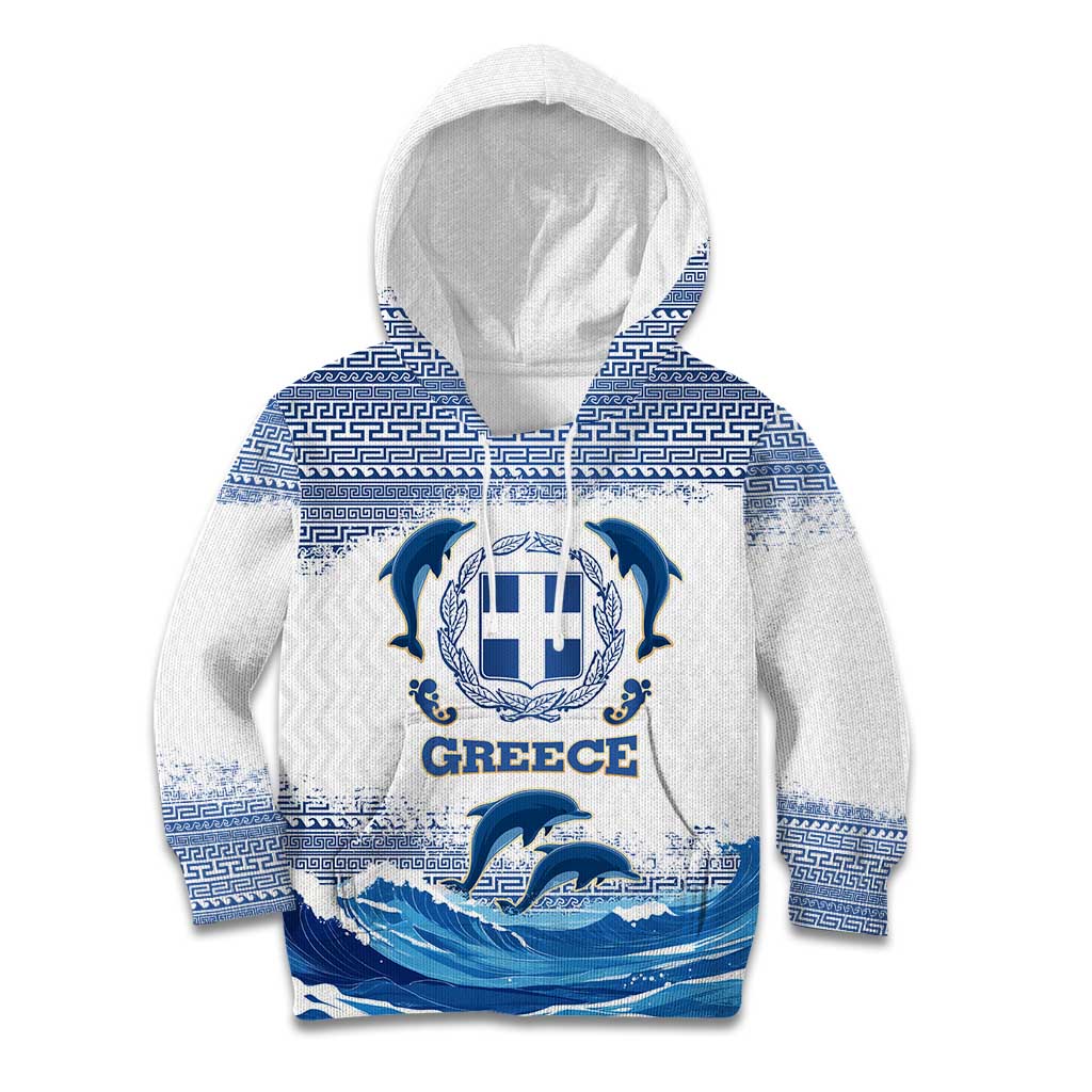 Greece Dolphin Kid Hoodie with Greek Key Pattern and Ocean Wave Design