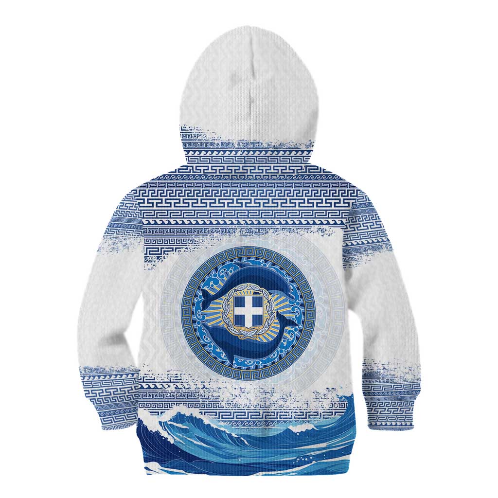 Greece Dolphin Kid Hoodie with Greek Key Pattern and Ocean Wave Design
