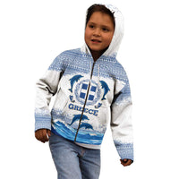 Greece Dolphin Kid Hoodie with Greek Key Pattern and Ocean Wave Design