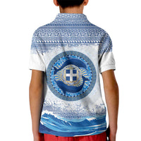 Greece Dolphin Kid Polo Shirt with Greek Key Pattern and Ocean Wave Design